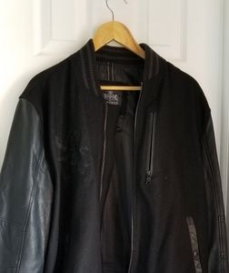 EXPRESS VARSITY Leather+WOOL Jacket (BLACK)